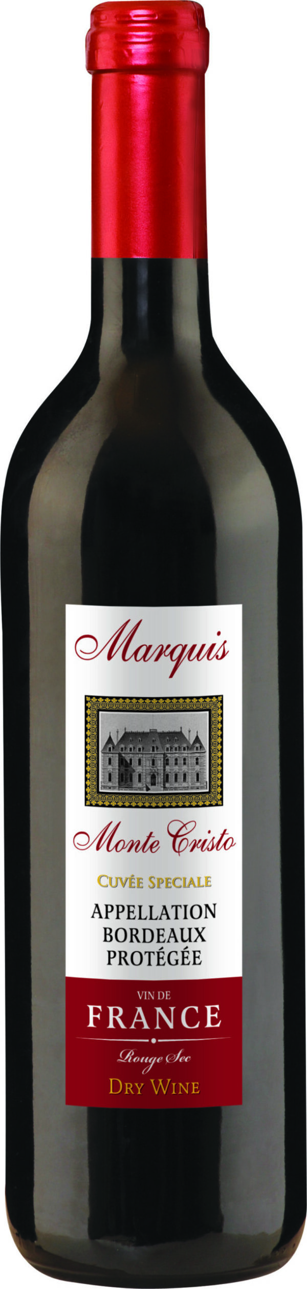 Wino Marquis Monte Cristo Rouge Sec, Appellation Bordeaux Protégée 13%  0,75L