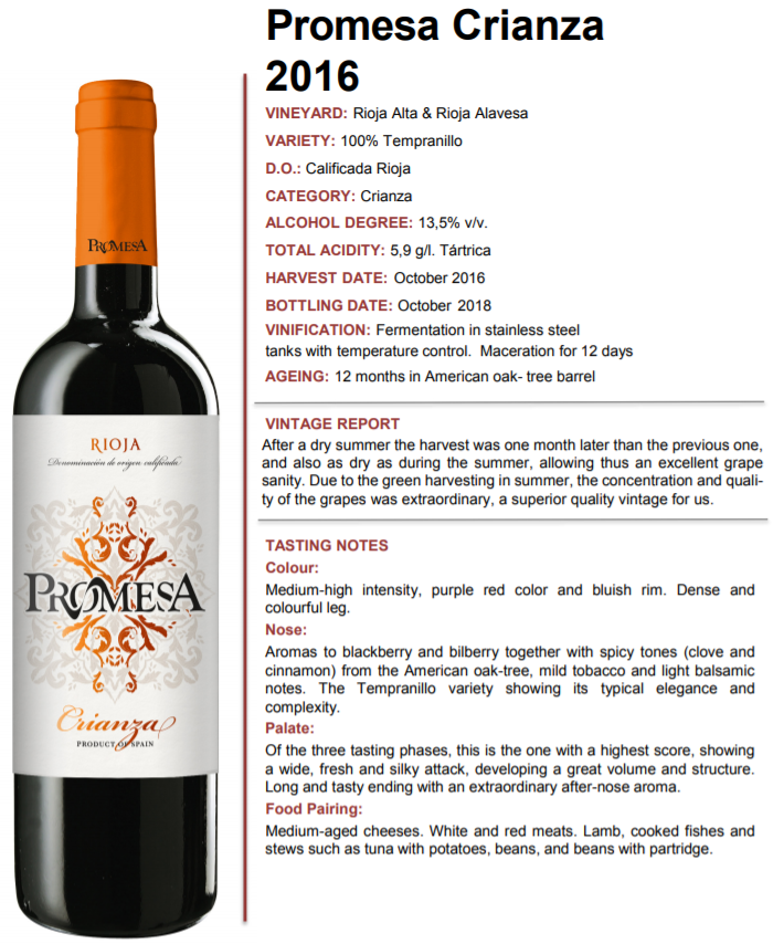 Wino Promesa Crianza D.O.C. RIOJA 13,5% 0,75L