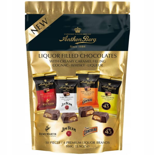 Anthon Berg Dark Chocolate Creamy Carmel & Remy Martin/ Jim Beam/ Cointreau/ Licor 43 100g